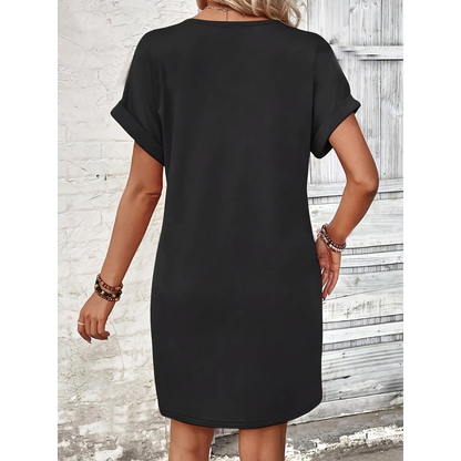 Women's Plain Button V Neck Basic Minimalist Tee Dress