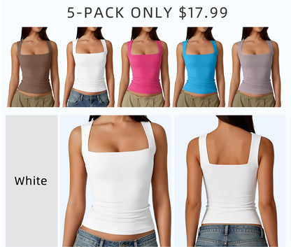 Women's Square Neck Tank Top  Double Layer Stretchy Top