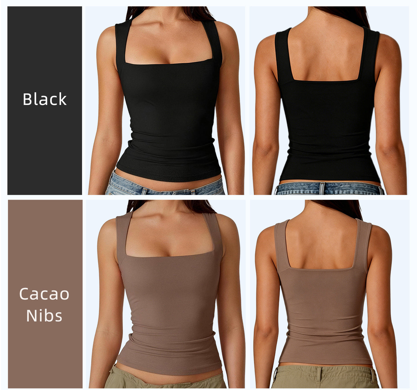 Women's Square Neck Tank Top  Double Layer Stretchy Top