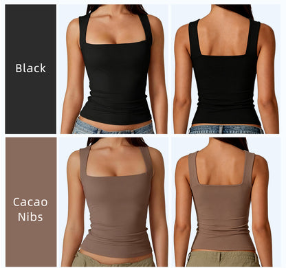 Women's Square Neck Tank Top  Double Layer Stretchy Top
