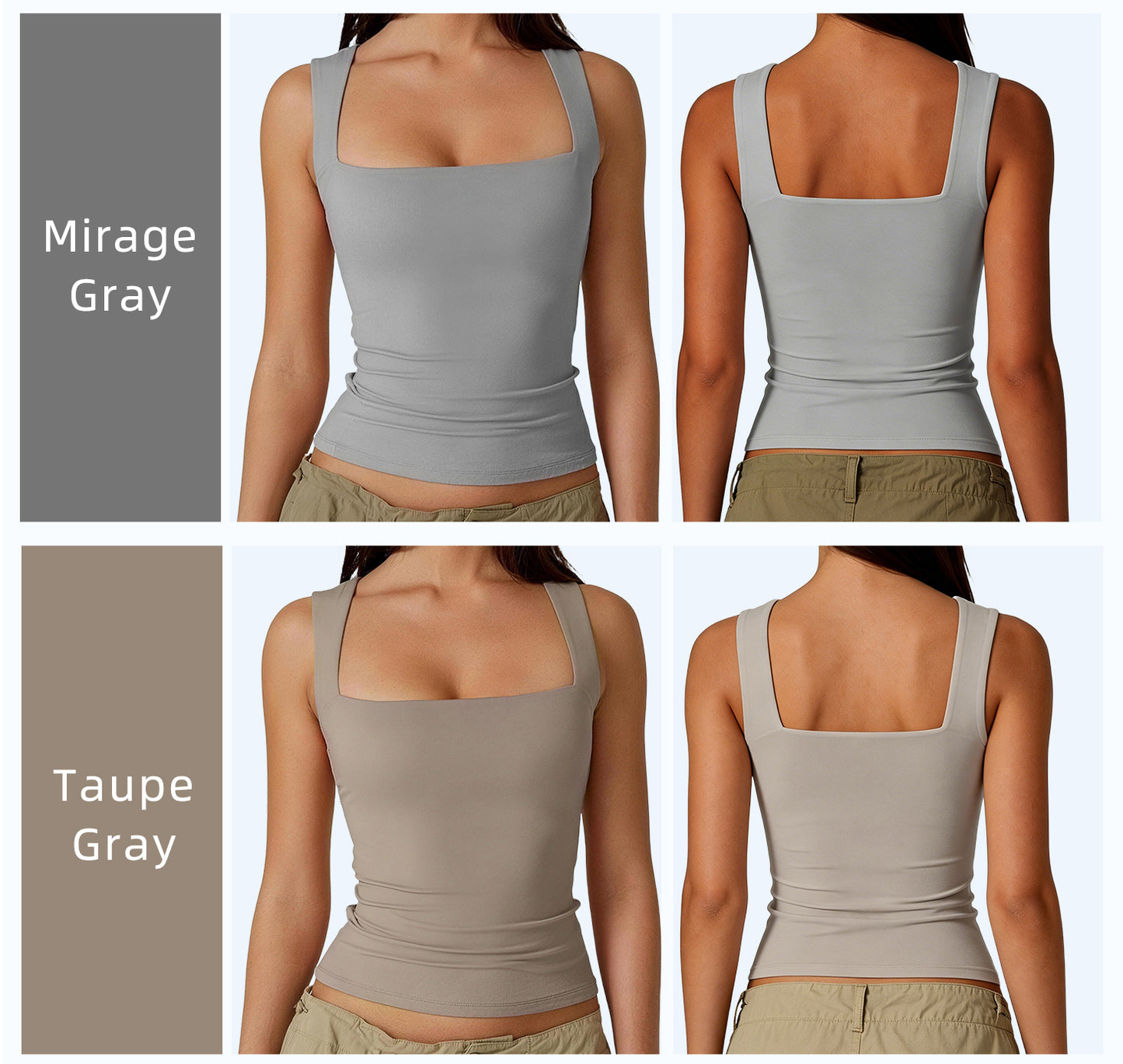 Women's Square Neck Tank Top  Double Layer Stretchy Top