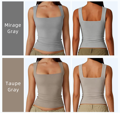 Women's Square Neck Tank Top  Double Layer Stretchy Top