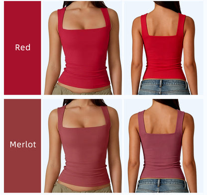 Women's Square Neck Tank Top  Double Layer Stretchy Top