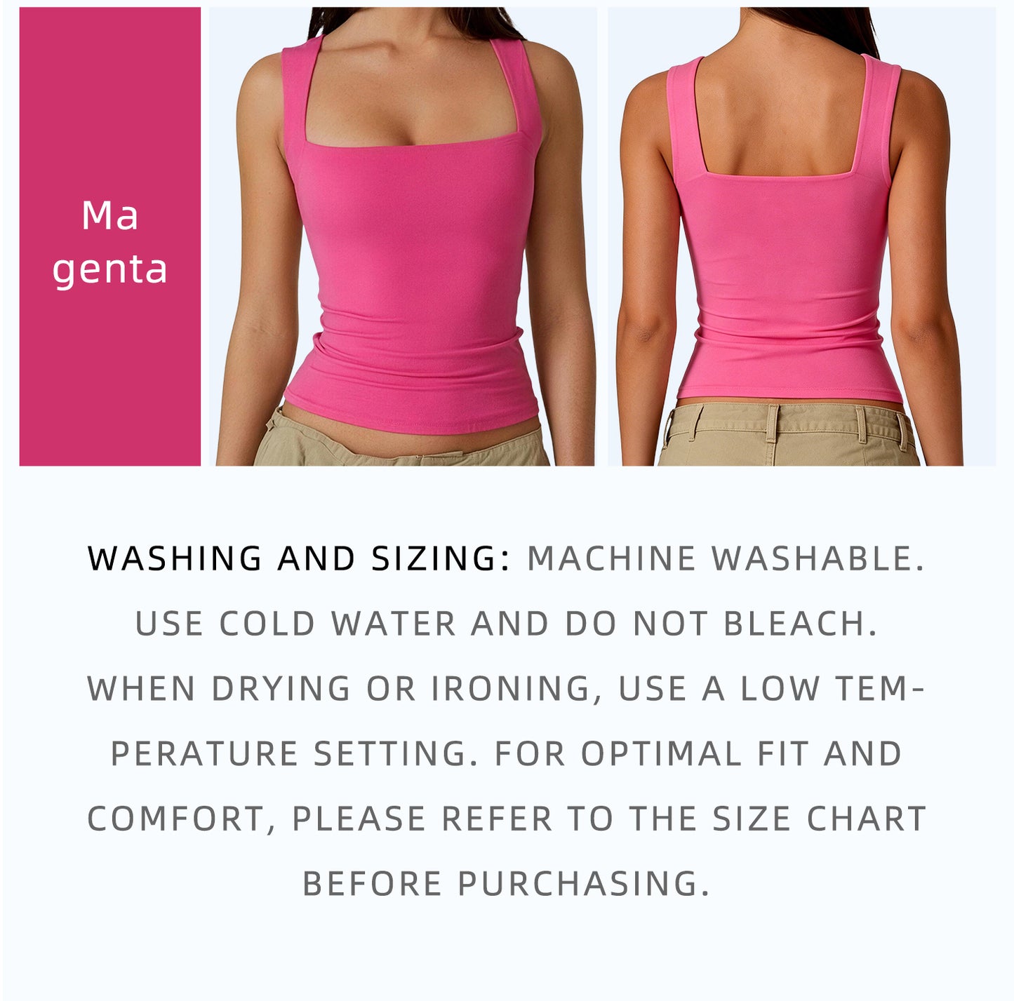 Women's Square Neck Tank Top  Double Layer Stretchy Top