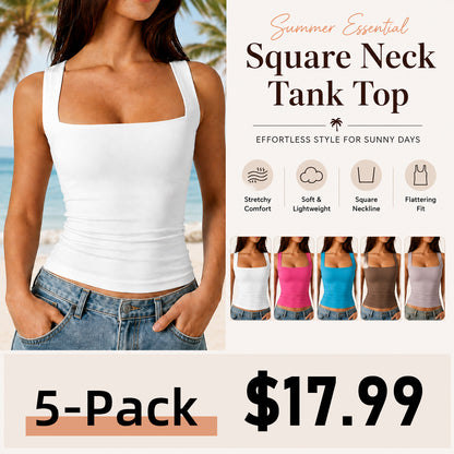 Women's Square Neck Tank Top  Double Layer Stretchy Top