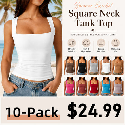 Women's Square Neck Tank Top  Double Layer Stretchy Top