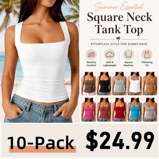 Women's Square Neck Tank Top  Double Layer Stretchy Top